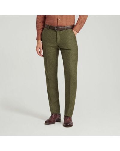 Harvie & Hudson Dark Green Tweed Unfinished Trouser