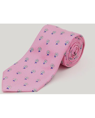 Harvie & Hudson Pink Daisy Printed Silk Tie