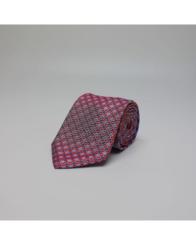 Harvie & Hudson Red Diamonds Woven Silk Tie - Purple