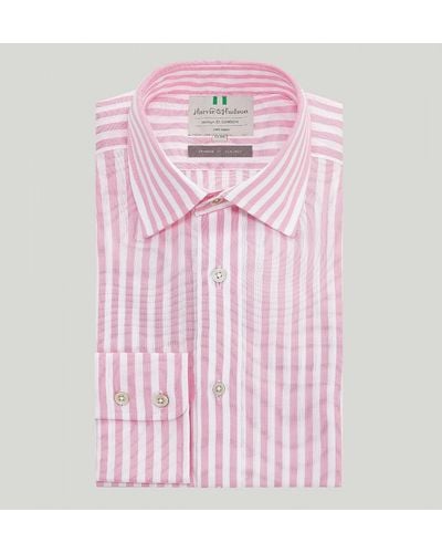 Harvie & Hudson Pink Bold Stripe Button Cuff Classic Fit Shirt