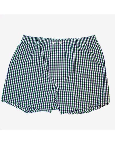 Harvie & Hudson Navy And Green Gingham Cotton Boxers - Blue