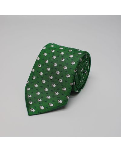Harvie & Hudson Green Sheep Printed Silk Tie