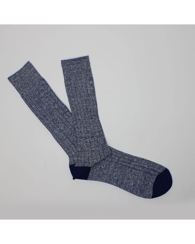 Harvie & Hudson Indigo Linen And Cotton Leisure Sock - Blue