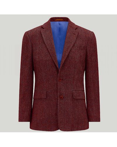 Harvie & Hudson Loganberry Herringbone Tweed Jacket - Red