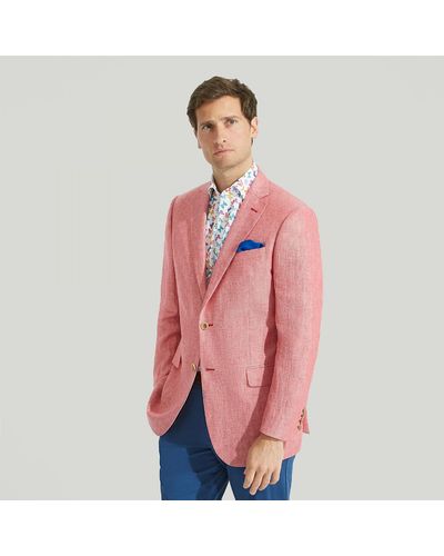 Harvie & Hudson Strawberry Herringbone Linen Jacket - Pink