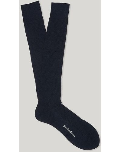 Harvie & Hudson Navy Long Merino Wool Socks - Blue