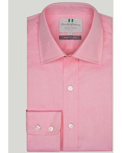 Harvie & Hudson Pink Twill Button Cuff Slim Fit Shirt