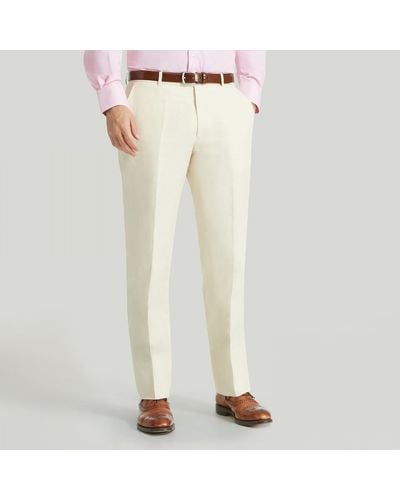 Harvie & Hudson Cream Plain Linen Unfinished Trouser - Natural