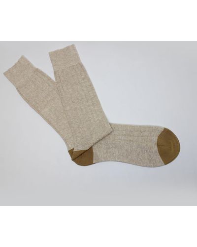 Harvie & Hudson Calico Linen And Cotton Leisure Sock - Brown