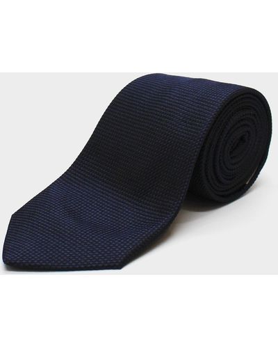 Harvie & Hudson Navy Plain Woven Silk Tie - Blue