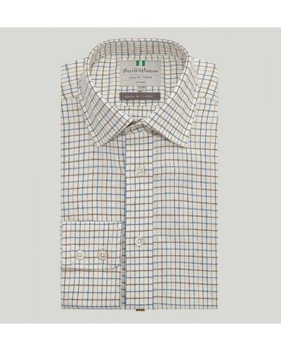 Harvie & Hudson Blue And Brown Country Check Button Cuff Classic Shirt - Grey