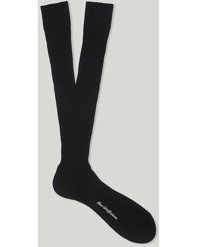 Harvie & Hudson Black Long Cotton Socks
