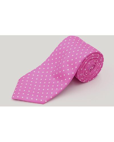 Harvie & Hudson Pink And White Spot Printed Silk Tie