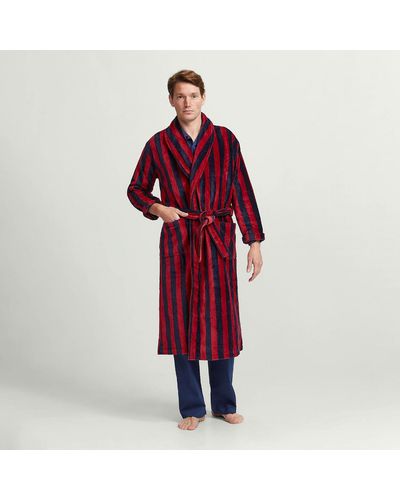 Harvie & Hudson Navy And Red Stripe Toweling Gown