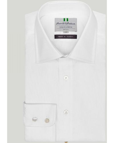 Harvie & Hudson White Royal Oxford Button Cuff Classic Fit Shirt