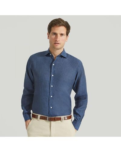 Harvie & Hudson Navy Pure Linen Shirt - Blue