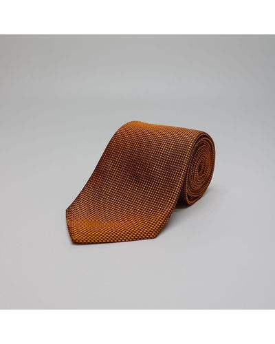Harvie & Hudson Gold Semi Plain Woven Silk Tie - Brown