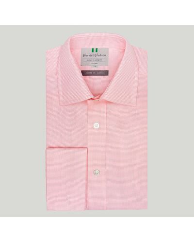 Harvie & Hudson Pink Houndstooth Check Double Cuff Classic Fit Shirt