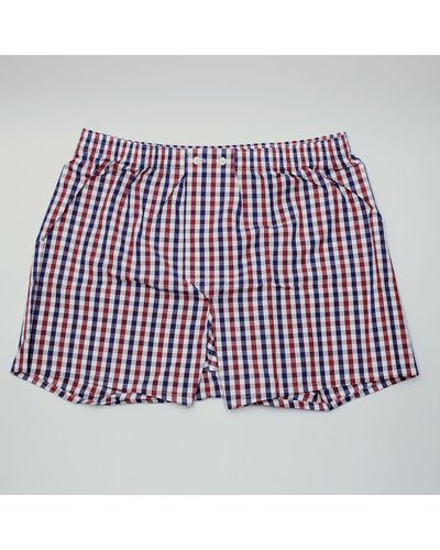 Harvie & Hudson Navy And Red Check Boxer Shorts - Blue