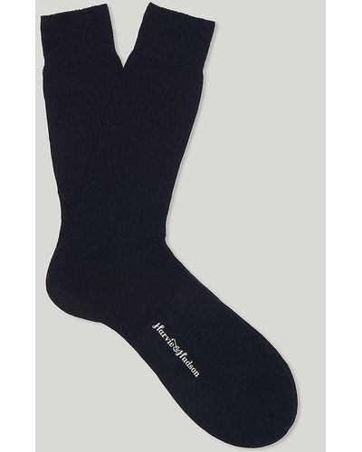 Harvie & Hudson Navy Short Merino Wool Socks - Blue