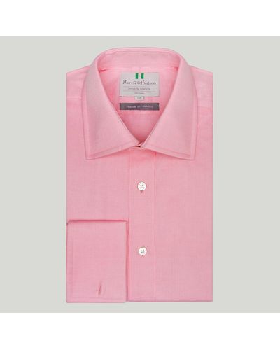 Harvie & Hudson Pink Twill Double Cuff Classic Fit Shirt