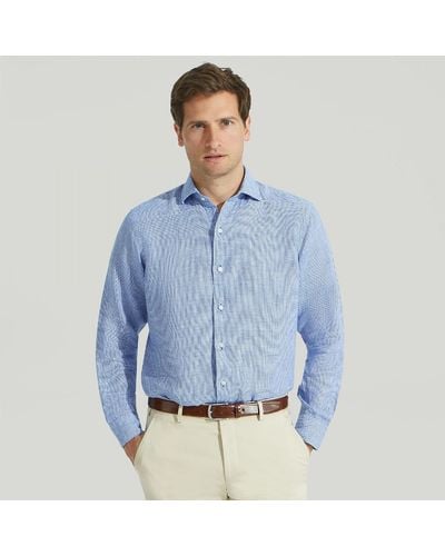 Harvie & Hudson Bright Blue Check Pure Linen Shirt