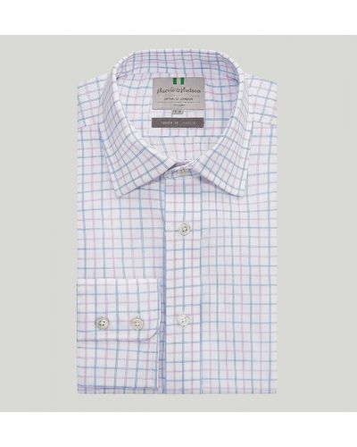 Harvie & Hudson Blue And Lilac Double Check Button Cuff Classic Fit Shirt