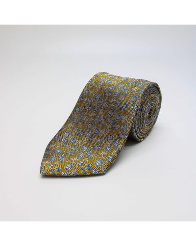 Harvie & Hudson Gold And Blue Floral Woven Silk Tie - Green