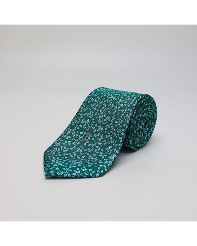 Harvie & Hudson Green And Sky Vines Printed Silk Tie