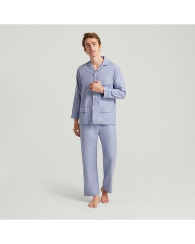 Harvie & Hudson Blue Herringbone Brushed Cotton Pyjama