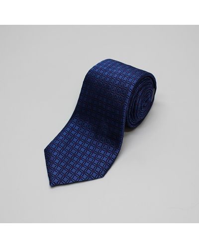 Harvie & Hudson Navy Mosaic Woven Silk Tie - Blue