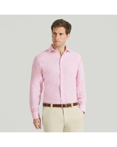 Harvie & Hudson Bright Pink Check Pure Linen Shirt