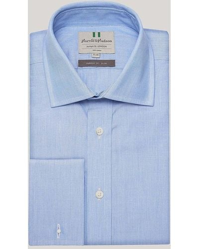 Harvie & Hudson Blue End On End Slim Fit Double Cuff Shirt