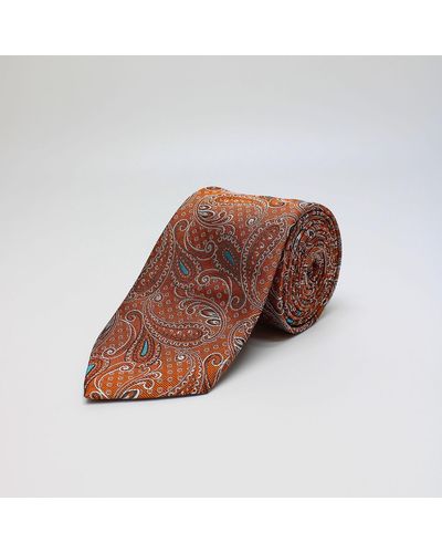 Harvie & Hudson Orange Paisley Woven Silk Tie - Brown