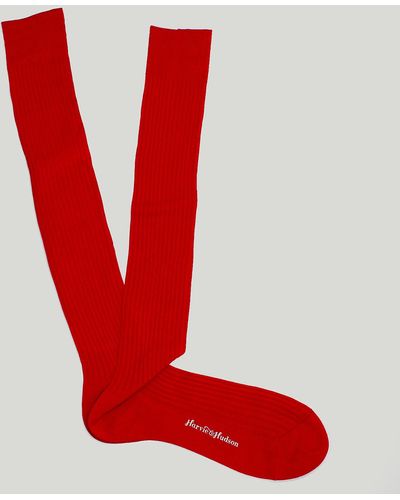 Harvie & Hudson Red Long Cotton Socks