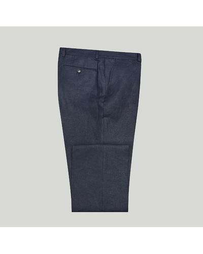 Harvie & Hudson Bright Blue Plain Linen Trouser for Men