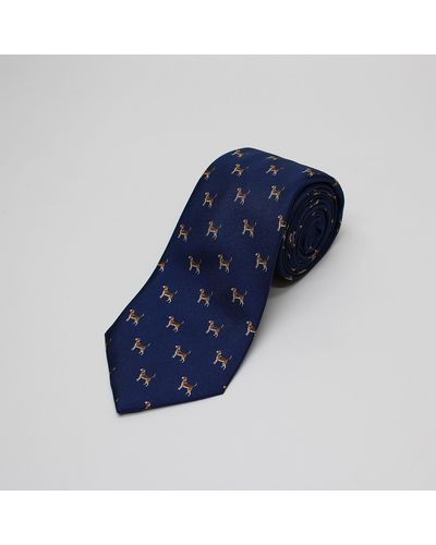 Harvie & Hudson Navy Dogs Printed Silk Tie - Blue