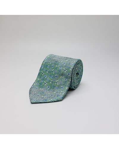 Harvie & Hudson Green Flower Woven Silk Tie