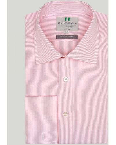 Harvie & Hudson Pink Fine Stripe Double Cuff Classic Fit Shirt
