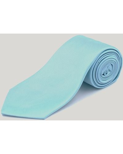 Harvie & Hudson Teal Plain Woven Silk Tie - Blue