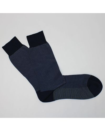 Harvie & Hudson Navy Birdseye Cotton Sock - Blue