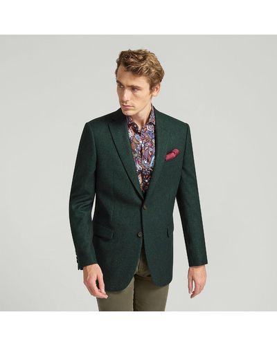 Harvie & Hudson Dark Green Herringbone Lambswool Jacket