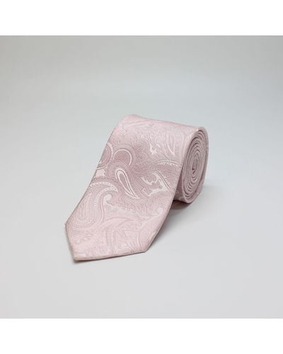 Harvie & Hudson Baby Pink Paisley Printed Silk Tie