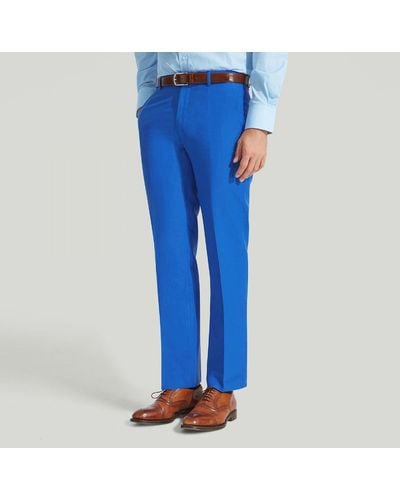 Harvie & Hudson Bright Blue Plain Linen Trouser