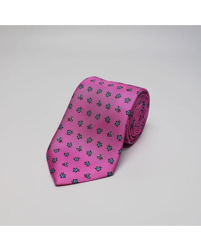 Harvie & Hudson Pink Ladybirds Printed Silk Tie - Purple