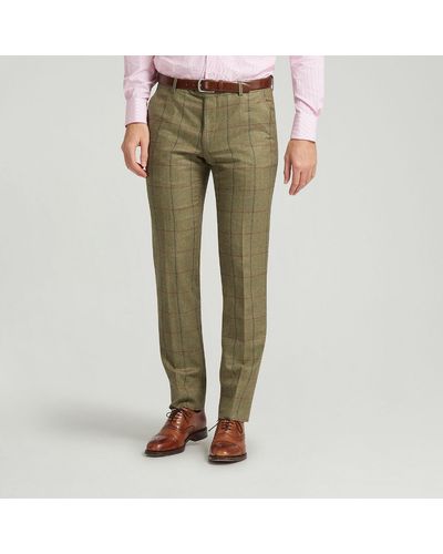 Harvie & Hudson Sage Green Tweed Check Unfinished Trouser