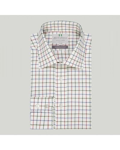Harvie & Hudson Green And Red Country Check Button Cuff Classic Shirt
