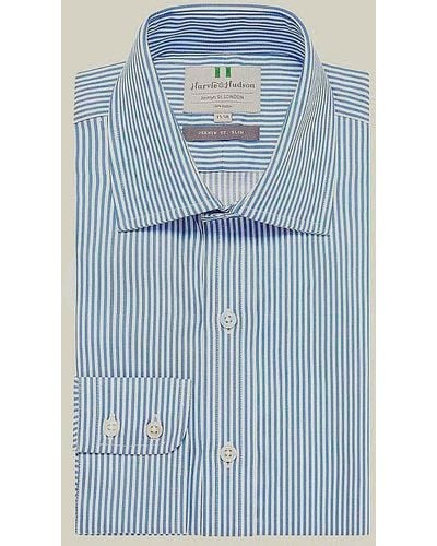 Harvie & Hudson Blue Bengal Stripe Button Cuff Slim Fit Shirt - Pink
