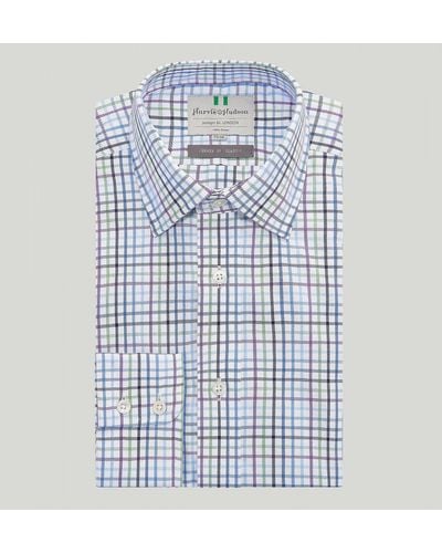 Harvie & Hudson Blue And Purple Check Button Cuff Classic Fit Shirt