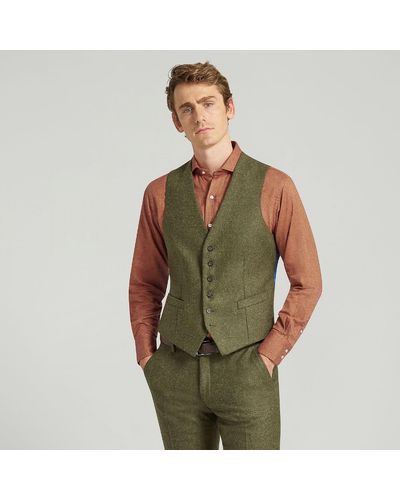 Harvie & Hudson Dark Green Tweed Waistcoat